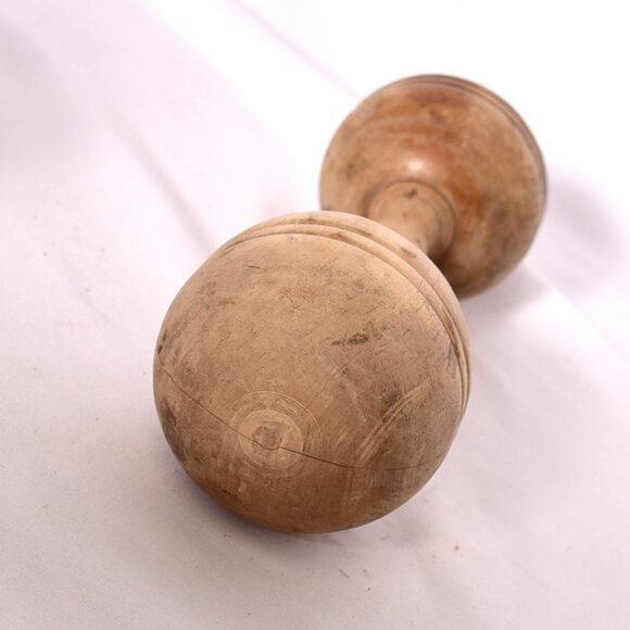 Vintage Wooden Handcrafted Dumbbell Toy / Decorative Piece – Rustic Collectible - Picture 4 of 5